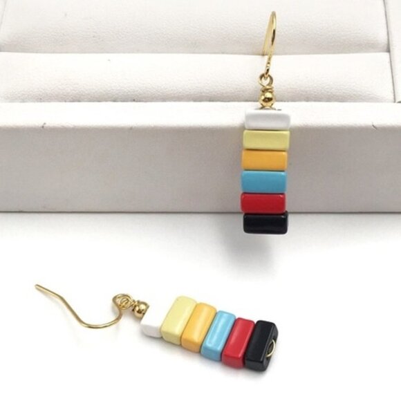 Rainbow Enamel Beads Drop Earrings - Picture 2 of 2